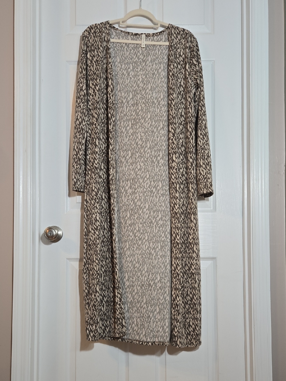 MTS Tan & Brown Long Open-Front Knit Cardigan Size Small